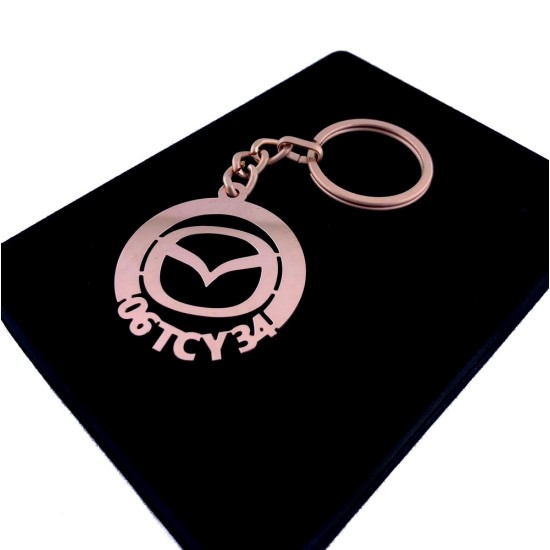Kişiye Özel - Metal Mazda - Rose Plaka Anahtarlık Gerçek Altın Kaplama, Saat, Tasarım Saat, Farklı Saat