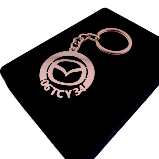Kişiye Özel - Metal Mazda - Rose Plaka Anahtarlık Gerçek Altın Kaplama, Saat, Tasarım Saat, Farklı Saat