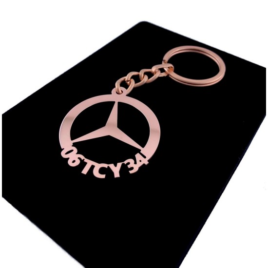 Kişiye Özel - Metal Mercedes Benz - Rose Plaka Anahtarlık Gerçek Altın Kaplama, Saat, Tasarım Saat, Farklı Saat
