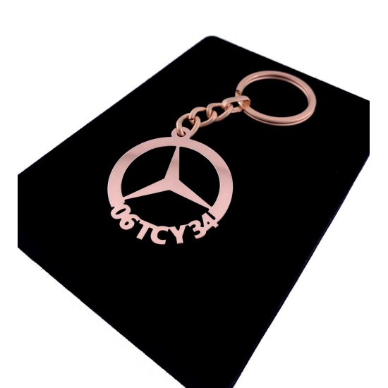 Kişiye Özel - Metal Mercedes Benz - Rose Plaka Anahtarlık Gerçek Altın Kaplama, Saat, Tasarım Saat, Farklı Saat