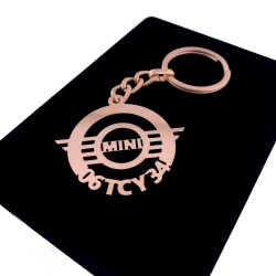 Kişiye Özel - Metal Mini Cooper - Rose Plaka Anahtarlık Gerçek Altın Kaplama