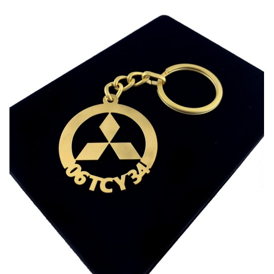Kişiye Özel - Metal Mitsubishi - Gold Plaka Anahtarlık Gerçek Altın Kaplama, Saat, Tasarım Saat, Farklı Saat