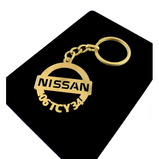 Kişiye Özel - Metal Nissan - Gold Plaka Anahtarlık Gerçek Altın Kaplama, Saat, Tasarım Saat, Farklı Saat