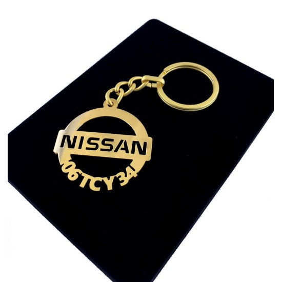 Kişiye Özel - Metal Nissan - Gold Plaka Anahtarlık Gerçek Altın Kaplama, Saat, Tasarım Saat, Farklı Saat