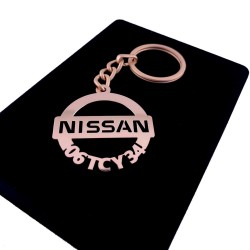 Kişiye Özel - Metal Nissan - Rose Plaka Anahtarlık Gerçek Altın Kaplama