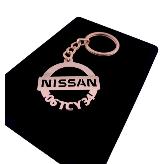 Kişiye Özel - Metal Nissan - Rose Plaka Anahtarlık Gerçek Altın Kaplama, Saat, Tasarım Saat, Farklı Saat