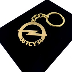 Kişiye Özel - Metal Opel - Gold Plaka Anahtarlık Gerçek Altın Kaplama