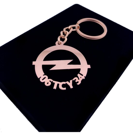 Kişiye Özel - Metal Opel - Rose Plaka Anahtarlık Gerçek Altın Kaplama, Saat, Tasarım Saat, Farklı Saat