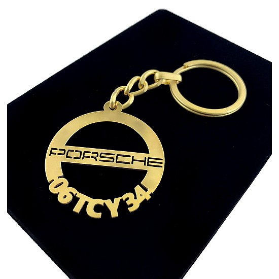 Kişiye Özel - Metal Porsche - Gold Plaka Anahtarlık Gerçek Altın Kaplama, Saat, Tasarım Saat, Farklı Saat