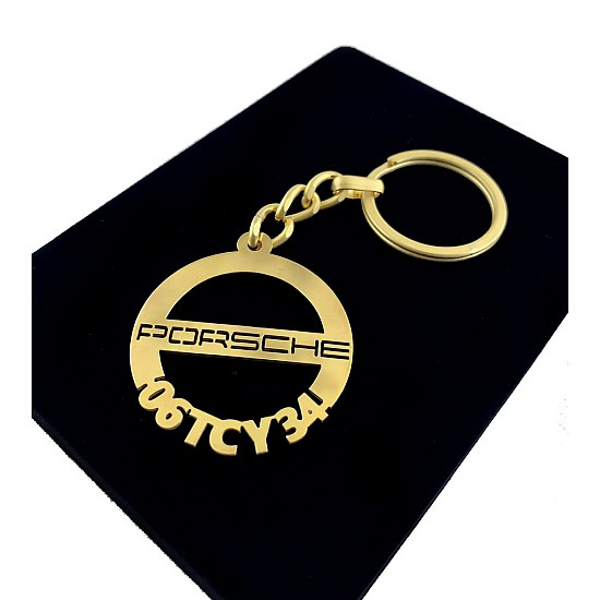 Kişiye Özel - Metal Porsche - Gold Plaka Anahtarlık Gerçek Altın Kaplama, Saat, Tasarım Saat, Farklı Saat