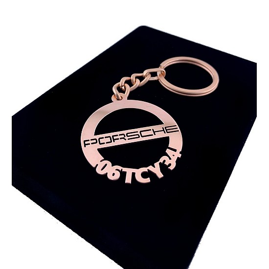 Kişiye Özel - Metal Porsche - Rose Plaka Anahtarlık Gerçek Altın Kaplama, Saat, Tasarım Saat, Farklı Saat