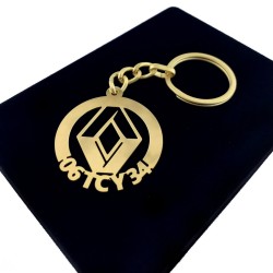 Kişiye Özel - Metal Renault - Gold Plaka Anahtarlık Gerçek Altın Kaplama