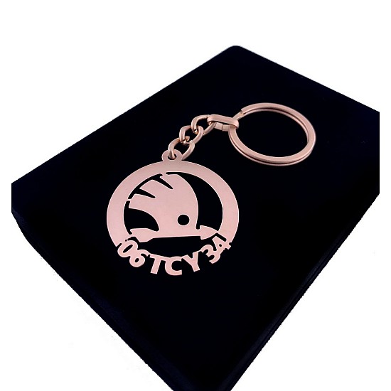 Kişiye Özel - Metal Skoda - Rose Plaka Anahtarlık Gerçek Altın Kaplama, Saat, Tasarım Saat, Farklı Saat