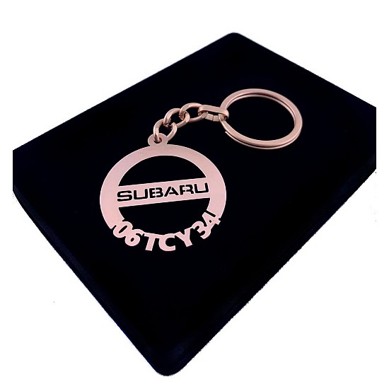 Kişiye Özel - Metal Subaru - Rose Plaka Anahtarlık Gerçek Altın Kaplama, Saat, Tasarım Saat, Farklı Saat