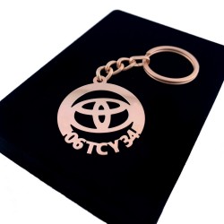 Kişiye Özel - Metal Toyota - Rose Plaka Anahtarlık Gerçek Altın Kaplama