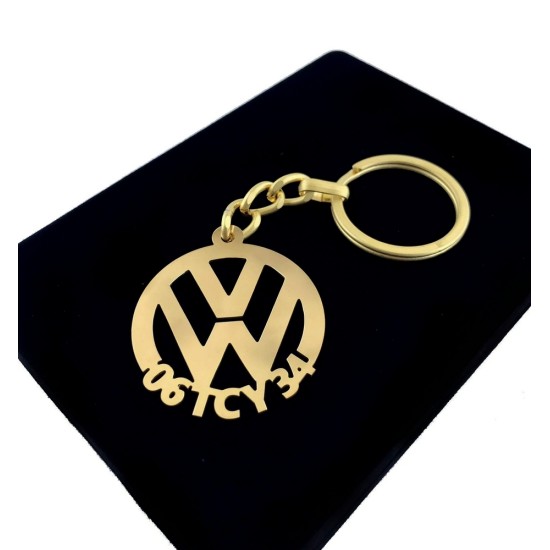 Kişiye Özel - Metal Volkwagen - Gold Plaka Anahtarlık Gerçek Altın Kaplama, Saat, Tasarım Saat, Farklı Saat