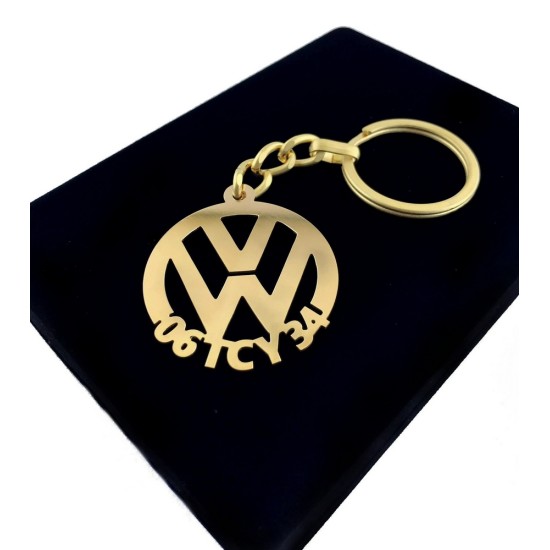 Kişiye Özel - Metal Volkwagen - Gold Plaka Anahtarlık Gerçek Altın Kaplama, Saat, Tasarım Saat, Farklı Saat