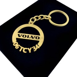 Kişiye Özel - Metal Volvo - Gold Plaka Anahtarlık Gerçek Altın Kaplama