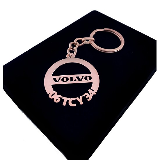 Kişiye Özel - Metal Volvo - Rose Plaka Anahtarlık Gerçek Altın Kaplama, Saat, Tasarım Saat, Farklı Saat