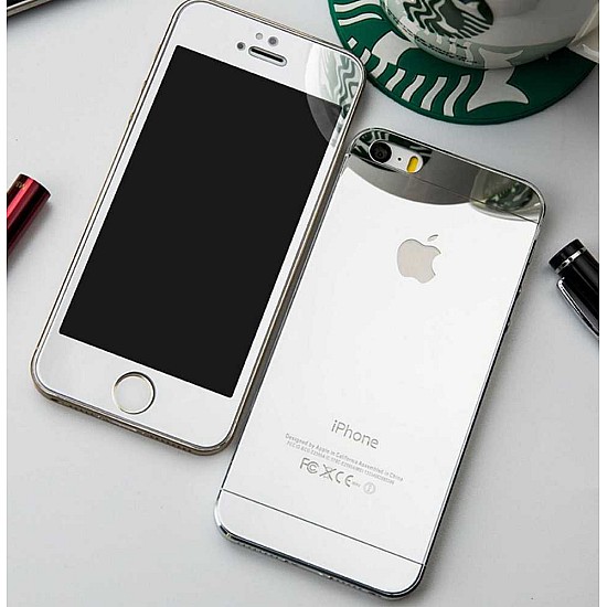 Kişiye Özel - İphone SE - Silver Aynalı Cam Nano Telefon Kaplama, Saat, Tasarım Saat, Farklı Saat