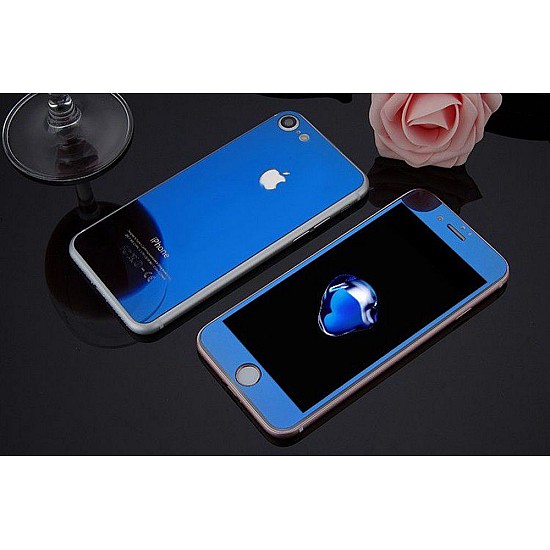 Kişiye Özel - İphone 7 - 7S - Mavi Aynalı Cam Nano Telefon Kaplama, Saat, Tasarım Saat, Farklı Saat