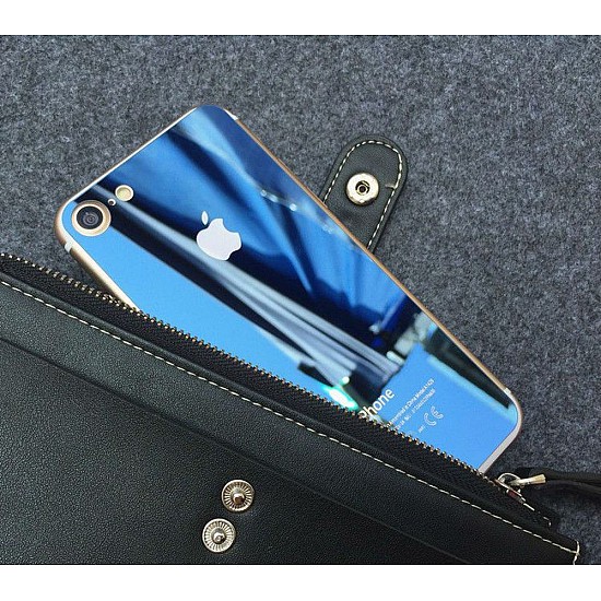 Kişiye Özel - İphone 7 - 7S - Mavi Aynalı Cam Nano Telefon Kaplama, Saat, Tasarım Saat, Farklı Saat