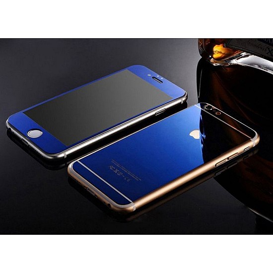 Kişiye Özel - İphone Plus 6 - Plus 6S - Mavi Aynalı Cam Nano Telefon Kaplama, Saat, Tasarım Saat, Farklı Saat