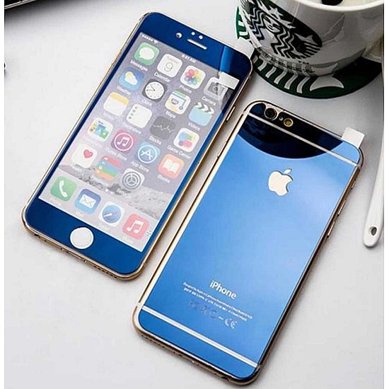 Kişiye Özel - İphone Plus 6 - Plus 6S - Mavi Aynalı Cam Nano Telefon Kaplama, Saat, Tasarım Saat, Farklı Saat