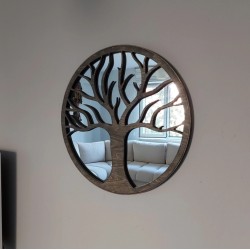 Kişiye Özel - Ahşap Hayat Ağacı Dairesel Ayna
