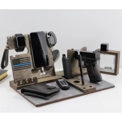 Kişiye Özel - Ahşap Silahlı Aksesuar ve Cep Telefonu Standı Police Seri