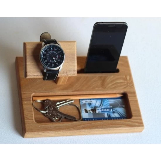 Kişiye Özel - Ahşap Station Tasarım Aksesuar Standı , Saat, Tasarım Saat, Farklı Saat