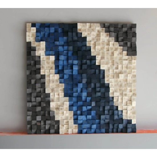 Kişiye Özel - Ahşap Mavi Beyaz Tablo, Saat, Tasarım Saat, Farklı Saat