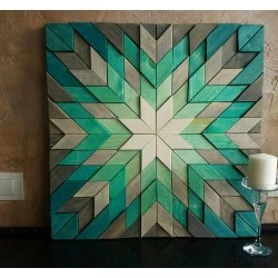 Kişiye Özel - Ahşap Yeşil Gri Baklava desenli Tablo