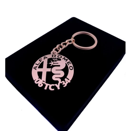 Kişiye Özel - Metal Alfa Romeo - Rose Plaka Anahtarlık Gerçek Altın Kaplama, Saat, Tasarım Saat, Farklı Saat