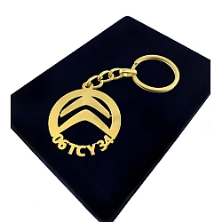Kişiye Özel - Metal Citroen - Gold Plaka Anahtarlık Gerçek Altın Kaplama