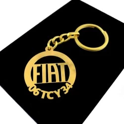 Kişiye Özel - Metal Fiat - Gold Plaka Anahtarlık Gerçek Altın Kaplama