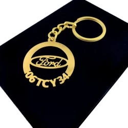 Kişiye Özel - Metal Ford - Gold Plaka Anahtarlık Gerçek Altın Kaplama