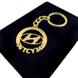 Kişiye Özel - Metal Hyundai - Gold Plaka Anahtarlık Gerçek Altın Kaplama