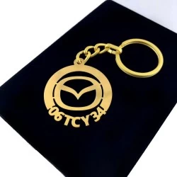 Kişiye Özel - Metal Mazda - Gold Plaka Anahtarlık Gerçek Altın Kaplama