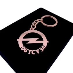 Kişiye Özel - Metal Opel - Rose Plaka Anahtarlık Gerçek Altın Kaplama