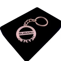 Kişiye Özel - Metal Subaru - Rose Plaka Anahtarlık Gerçek Altın Kaplama