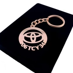 Kişiye Özel - Metal Toyota - Rose Plaka Anahtarlık Gerçek Altın Kaplama