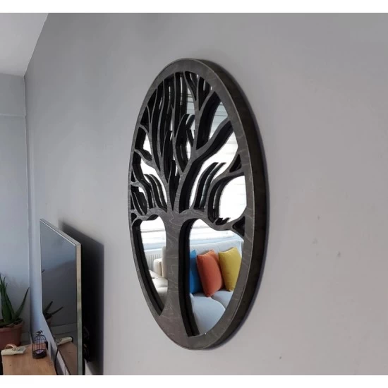 Kişiye Özel - Ahşap Hayat Ağacı Dairesel Ayna, Saat, Tasarım Saat, Farklı Saat